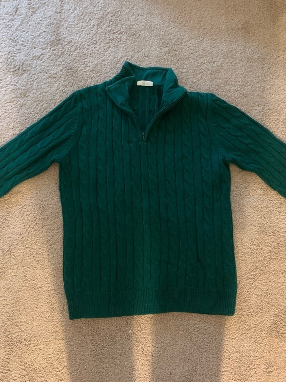 Men's Green Half-Zip Cable Knit Sweater